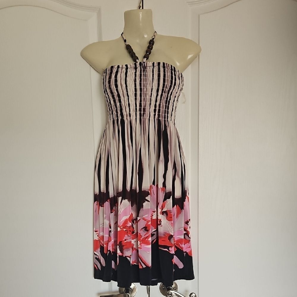 Cristinalove Black and White Floral Smocked Halter Sundress